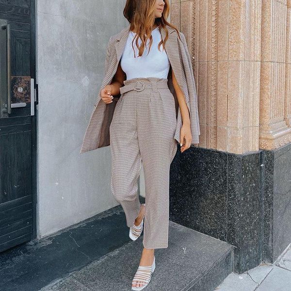 women's tracksuits s plaid women blazer suits long sleeves single-breasted belt pants set office lady two-piece sets 2021, Gray
women's tracksuits s plaid women blazer suits long sleeves single-breasted belt pants set office lady two-piece sets 2021, Gray