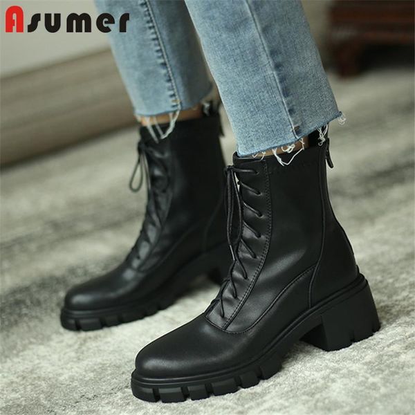 boots asumer 2021 full genuine leather shoes women square heel round toe zip vintage ankle, Black
boots asumer 2021 full genuine leather shoes women square heel round toe zip vintage ankle, Black