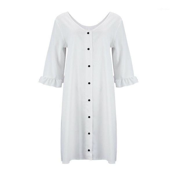 trendy women dress button three quarters sleeve v-neck loose casual evening solid polyester mini dresses one pieces1, Black;gray
trendy women dress button three quarters sleeve v-neck loose casual evening solid polyester mini dresses one pieces1, Black;gray