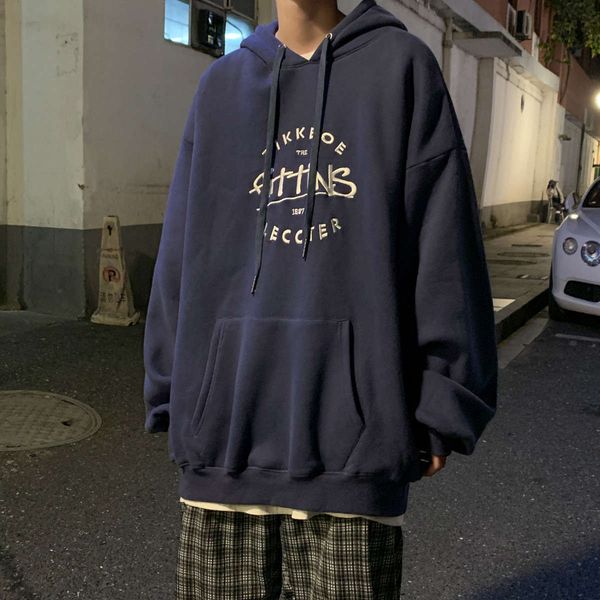 ins embroidered hooded sweater men's trend chic plush thickened couple's autumn and winter coat, Black
ins embroidered hooded sweater men's trend chic plush thickened couple's autumn and winter coat, Black