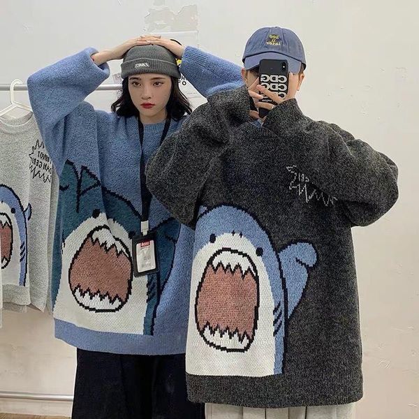 cartoon sweater men's loose and thick t-shirt winter couple's casual sweater coat, White;black
cartoon sweater men's loose and thick t-shirt winter couple's casual sweater coat, White;black
