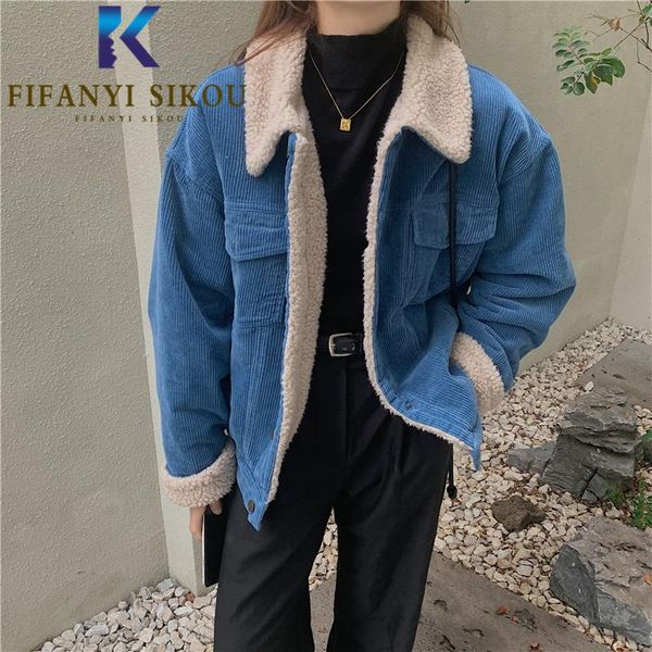 women's jackets corduroy jacket women 2021 autumn winter thick warm lambswool basic coat female fashion lapel pocket loose outerwear, Black;brown
women's jackets corduroy jacket women 2021 autumn winter thick warm lambswool basic coat female fashion lapel pocket loose outerwear, Black;brown