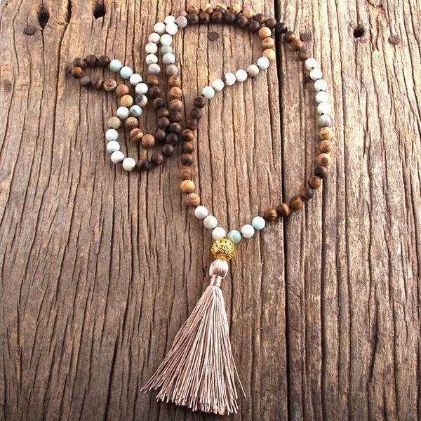 rh fashion bohemian jewelry108 beads mala semi precious stones knotted metal ball links tassel necklaces for women boho necklace, Silver
rh fashion bohemian jewelry108 beads mala semi precious stones knotted metal ball links tassel necklaces for women boho necklace, Silver