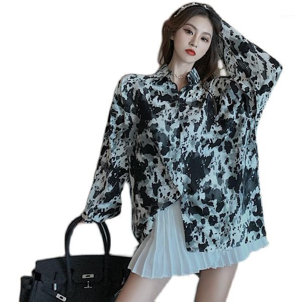 2021 autumn new retro loose contrast color ink tie-dye mid-length shirt lapel long sleeve blouse all-match1, White
2021 autumn new retro loose contrast color ink tie-dye mid-length shirt lapel long sleeve blouse all-match1, White