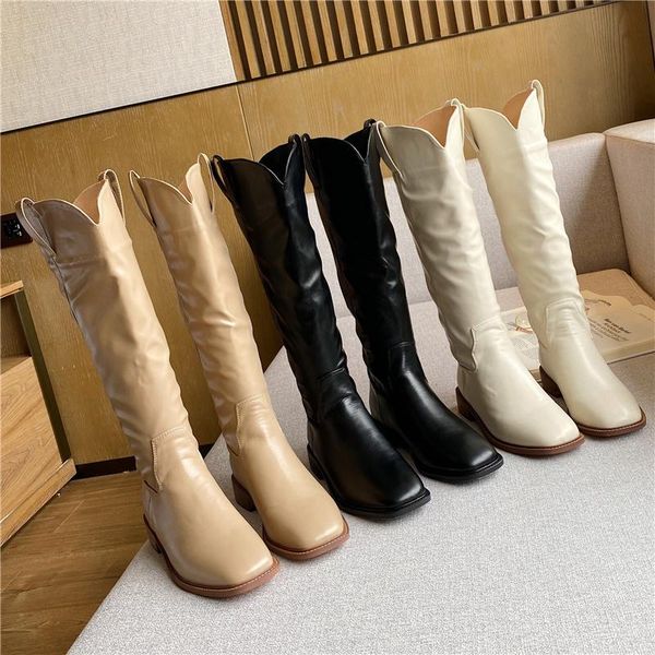 2020 ins elegant women flat thick high heels thigh high boots winter square toe knee boots western riding plush shoes, Black
2020 ins elegant women flat thick high heels thigh high boots winter square toe knee boots western riding plush shoes, Black
