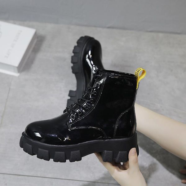 red boots girl patent leather ins college style muffin thi bottomed england short fashion lady shoes -40, Black
red boots girl patent leather ins college style muffin thi bottomed england short fashion lady shoes -40, Black