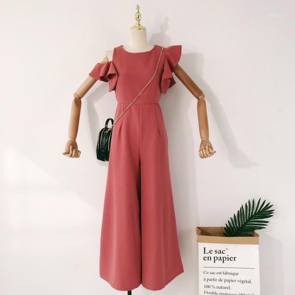 women's summer jumpsuit irregular ruffled sleeves off-shoulder round neck high waist wide-leg trouser solid color jumpsuit ll0211, Black;white
women's summer jumpsuit irregular ruffled sleeves off-shoulder round neck high waist wide-leg trouser solid color jumpsuit ll0211, Black;white