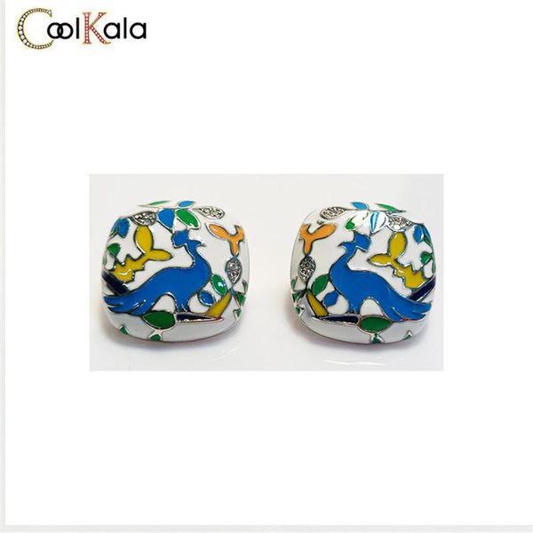 stud coolkala colorful square painted flower and bird enamel earrings, Golden;silver
stud coolkala colorful square painted flower and bird enamel earrings, Golden;silver