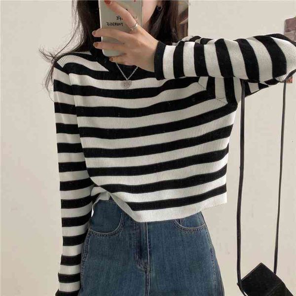 oversized pullovers womens short long sleeved black and white striped sweater spring and autumn thin knitted top, White;black
oversized pullovers womens short long sleeved black and white striped sweater spring and autumn thin knitted top, White;black