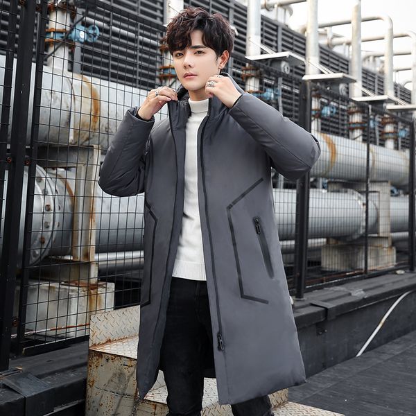 casual versitile 2019 korean-style hooded men's mid-length warm white duck down jacket, Black
casual versitile 2019 korean-style hooded men's mid-length warm white duck down jacket, Black