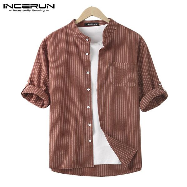 incerun 2020 men striped shirt 3/4 sleeve stand collar streetwear cotton casual brand shirts harajuku leisure camisa masculina 7, White;black
incerun 2020 men striped shirt 3/4 sleeve stand collar streetwear cotton casual brand shirts harajuku leisure camisa masculina 7, White;black