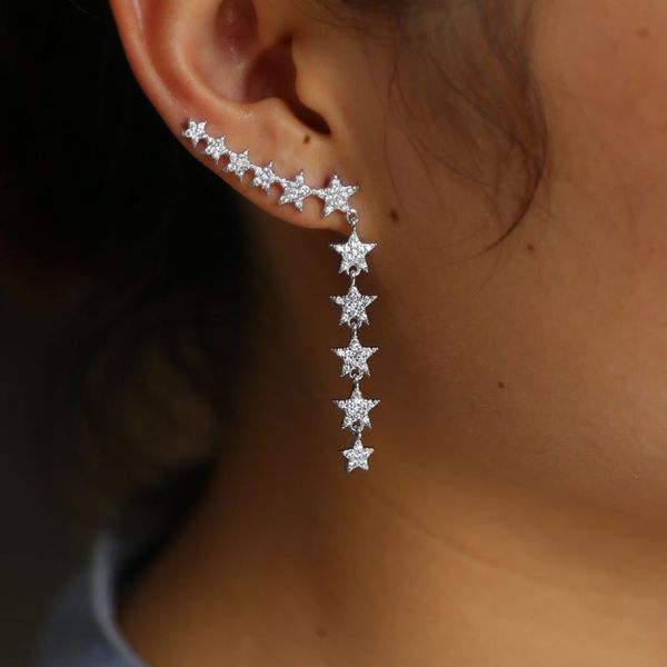 2020 new earrings sparking cz star shape elegant long minimalis earrings for women left right ear delicate cute earings, Silver
2020 new earrings sparking cz star shape elegant long minimalis earrings for women left right ear delicate cute earings, Silver
