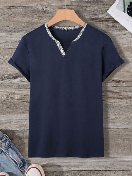 men contrast trim notched neck tee d7ly#, White;black 
men contrast trim notched neck tee d7ly#, White;black