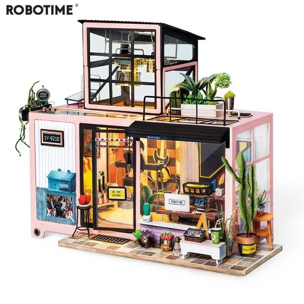 Robotime New Diy Kevin's Studio With Furniture Children Miniature Wooden Doll House Model Building Kits Dollhouse Toy Dg13 Y200413