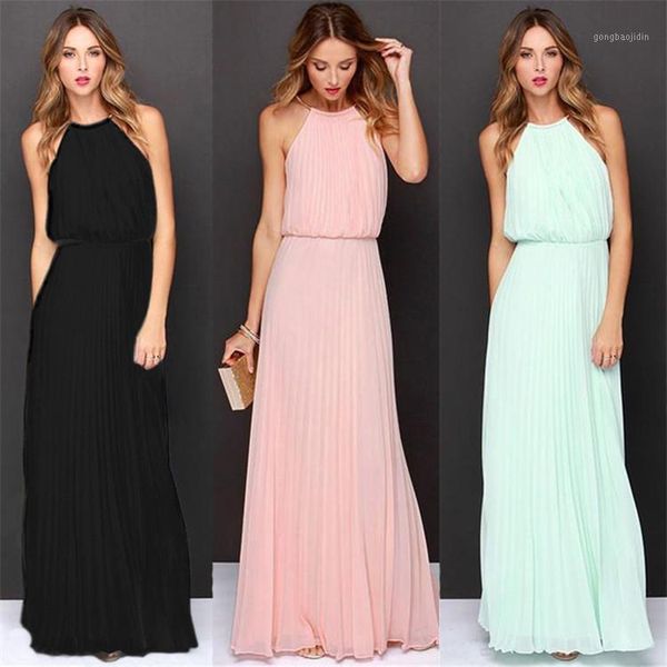summer dress sleeveless halter pleated dress casual loose chiffon for femalerobe longue femme long slim dresses1, Black;gray
summer dress sleeveless halter pleated dress casual loose chiffon for femalerobe longue femme long slim dresses1, Black;gray