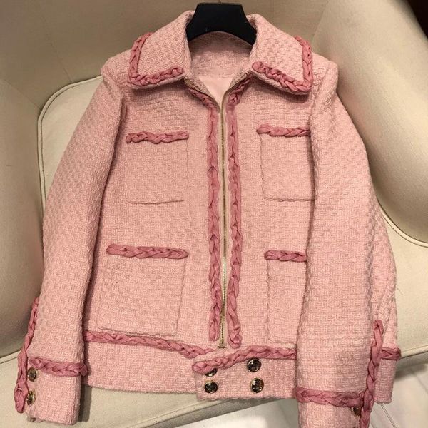 women's wool & blends high-end temperament jacket women autumn and winter tweed pink woven zip high street coats, Black
women's wool & blends high-end temperament jacket women autumn and winter tweed pink woven zip high street coats, Black