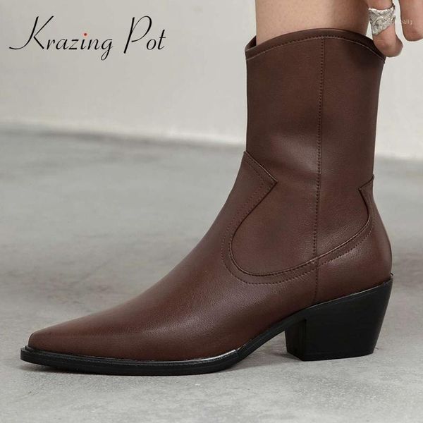 krazing pot european style natural leather pointed toe high heel western boots office lady elegant daily wear ankle boots l561, Black
krazing pot european style natural leather pointed toe high heel western boots office lady elegant daily wear ankle boots l561, Black