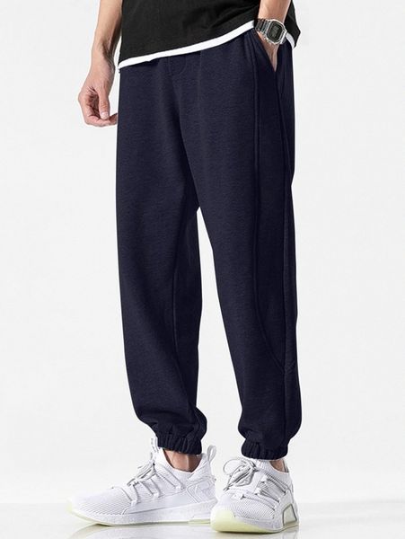 men solid elastic waist sweatpants n5mh#, Black