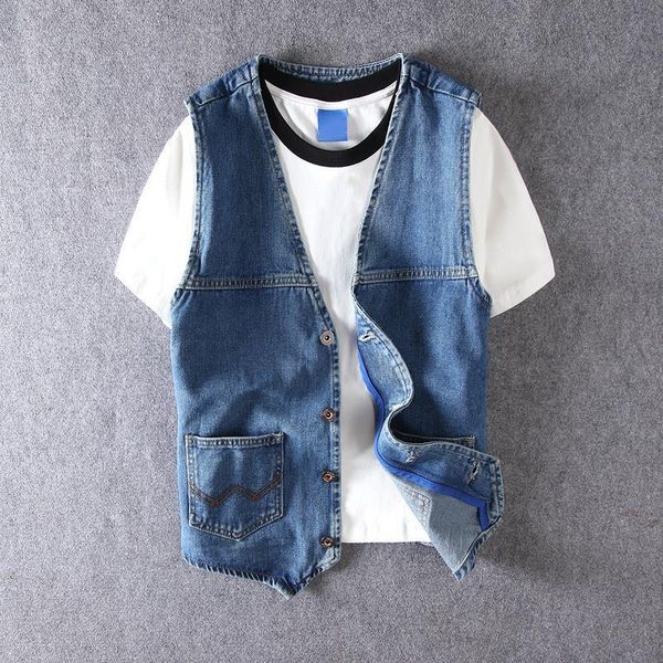 spring summer british style fashion men vest blue color vintage designer simple suit vest men streetwear punk denim vest hombre, Black;white
spring summer british style fashion men vest blue color vintage designer simple suit vest men streetwear punk denim vest hombre, Black;white