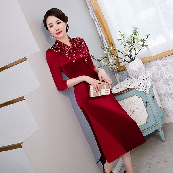 9lcnz acetate cheongsam mid sleeve wedding new chinese 2020 autumn toast women's improved dress dress dresswedding dressstyle big size, Black;gray
9lcnz acetate cheongsam mid sleeve wedding new chinese 2020 autumn toast women's improved dress dress dresswedding dressstyle big size, Black;gray