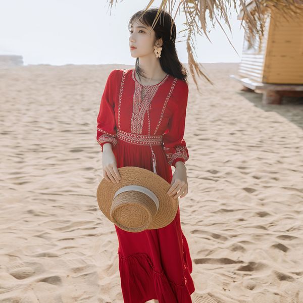 2021 summer long, elegant embroidered long sleeve bandage ankle length female neck length, vintage red dress cjoq, Black;gray
2021 summer long, elegant embroidered long sleeve bandage ankle length female neck length, vintage red dress cjoq, Black;gray