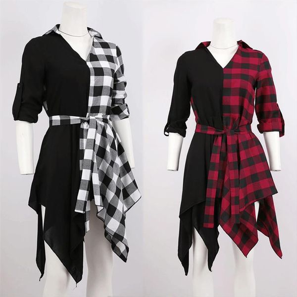 women plaid patchwork dress casual punk style long sleeve irregular lace up bodycon dresses ladies vestidos, Black;gray
women plaid patchwork dress casual punk style long sleeve irregular lace up bodycon dresses ladies vestidos, Black;gray