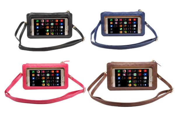 Dhl 5.4-6.9touch Screen Cell Phone Purse Smartphone Wallet Pu Leather Shoulder Strap Handbag Women Bag Fashion Mobile Wallet