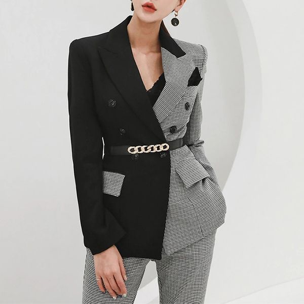 elegant patchwork women pant suits slim houndstooth jacket & high waist trousers vintage female blazer set, White;black
elegant patchwork women pant suits slim houndstooth jacket & high waist trousers vintage female blazer set, White;black