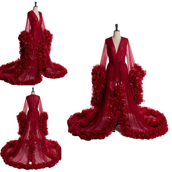 new arrival bridal sleepwear v neck long sleeves illusion ruffles tiered custom made soft tulle wedding robe nightgown sale, White
new arrival bridal sleepwear v neck long sleeves illusion ruffles tiered custom made soft tulle wedding robe nightgown sale, White