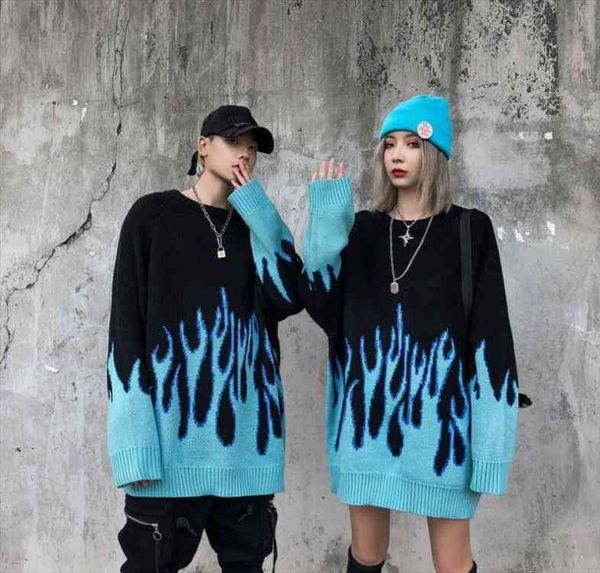 korean loose knitted flame men and women hip hop streetwear o-neck pullover sweater, White;black
korean loose knitted flame men and women hip hop streetwear o-neck pullover sweater, White;black
