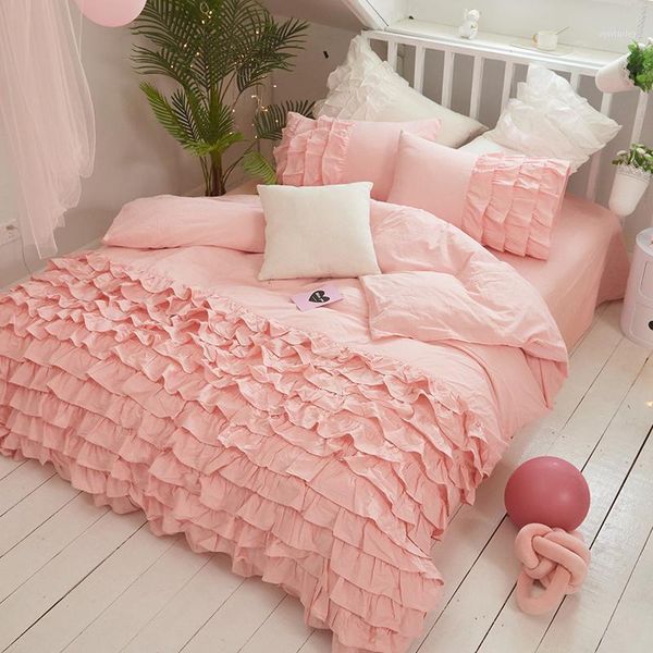 bedding sets korean 100% wash cotton ruffles lace cake layer princess bed sheet set solid color pink khaki white yw1
bedding sets korean 100% wash cotton ruffles lace cake layer princess bed sheet set solid color pink khaki white yw1