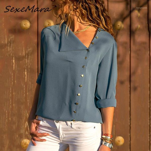 2020 spring new arrival fashion women blouses casual long sleeves button v-neck irregular shirts1, White
2020 spring new arrival fashion women blouses casual long sleeves button v-neck irregular shirts1, White