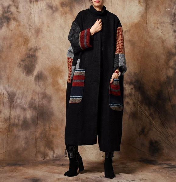 2020 female autumn and winter new woolen plus size outerwear stitching personality thickening warm o-neck long loose coat1, Black
2020 female autumn and winter new woolen plus size outerwear stitching personality thickening warm o-neck long loose coat1, Black