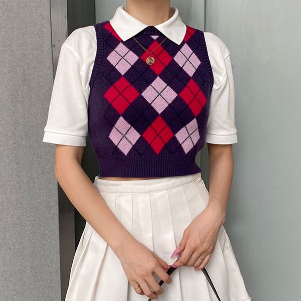 heyoungirl argyle y2k tank sweater women 90s preppy style casual sleeve knitted crop jumper vintage mini vest autumn fashion 201119, White;black
heyoungirl argyle y2k tank sweater women 90s preppy style casual sleeve knitted crop jumper vintage mini vest autumn fashion 201119, White;black