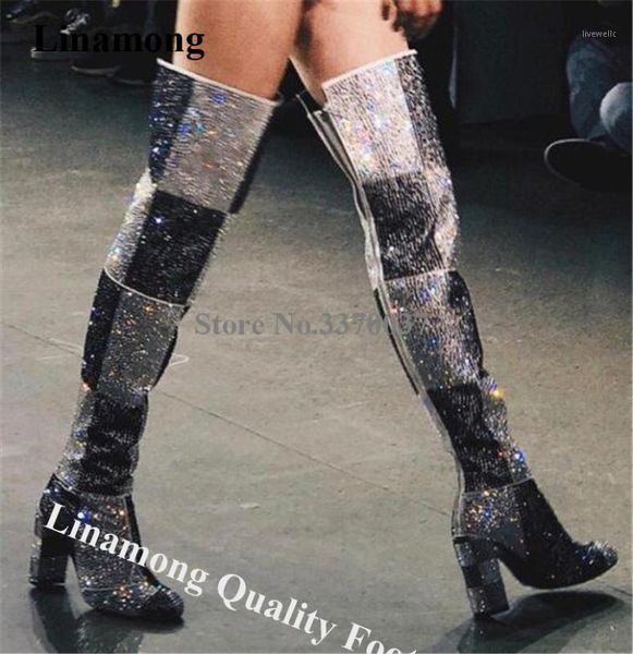 boots linamong bling patchwork rhinestone over knee chunky heel shining crystal cube long thick high party shoe1, Black
boots linamong bling patchwork rhinestone over knee chunky heel shining crystal cube long thick high party shoe1, Black