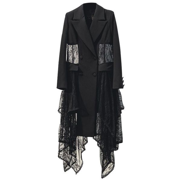 lace patchwork long blazers for famale high street new irregular hem korea slim mid-length suit coat kg-773, White;black
lace patchwork long blazers for famale high street new irregular hem korea slim mid-length suit coat kg-773, White;black