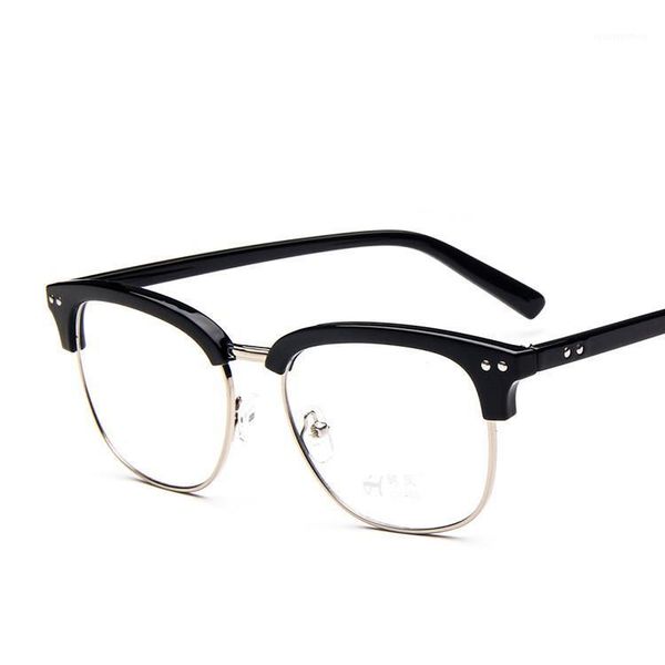 fashion metal square glasses half frame transparent frame ladies men's computer glasses can be equipped with myopia1, Silver
fashion metal square glasses half frame transparent frame ladies men's computer glasses can be equipped with myopia1, Silver
