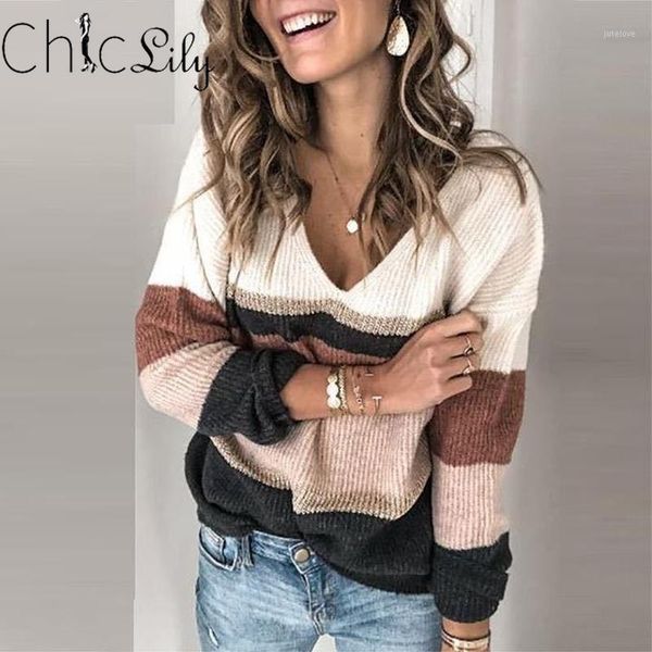 chiclily knitted sweater v-neck stitching loose ladies striped pullover long sleeve autumn 2020 winter clothes for women1, White;black
chiclily knitted sweater v-neck stitching loose ladies striped pullover long sleeve autumn 2020 winter clothes for women1, White;black
