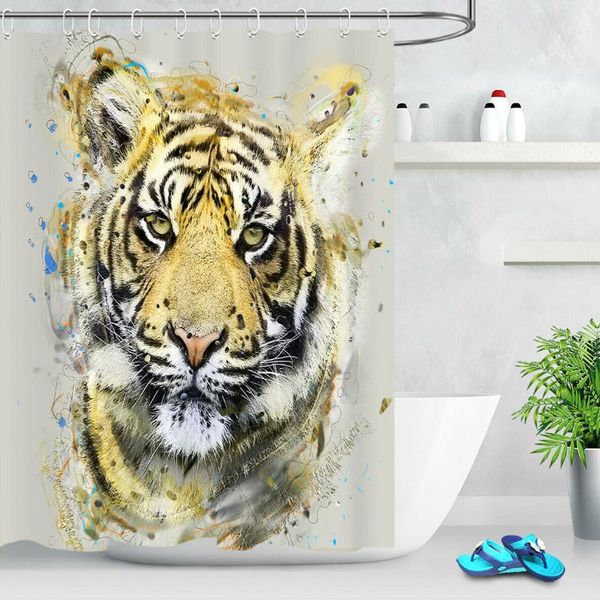 bathroom waterproof polyester watercolor tiger wild animal shower curtain 
bathroom waterproof polyester watercolor tiger wild animal shower curtain