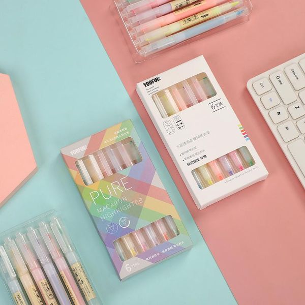 jianwu 6pcs/set fresh macaroon double-head highlighter cute colored inclined head fluorescent pen marker school supplies, Black;red
jianwu 6pcs/set fresh macaroon double-head highlighter cute colored inclined head fluorescent pen marker school supplies, Black;red