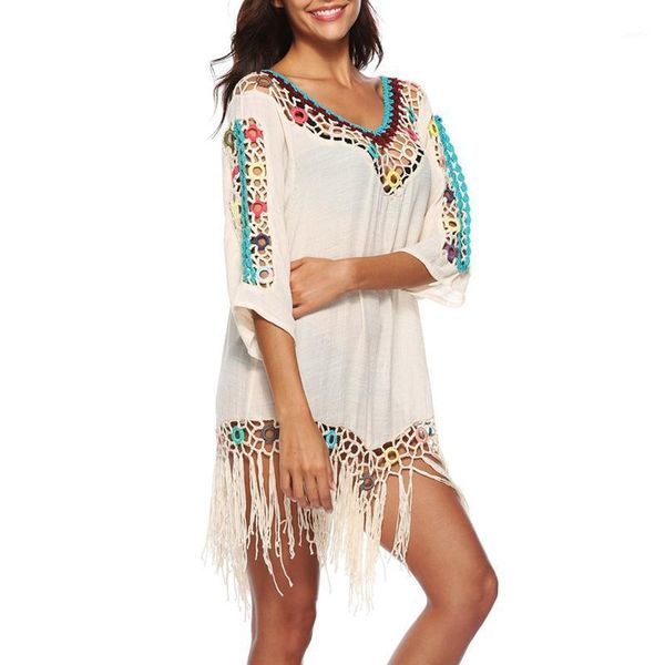 2020 women crochet tunic cotton beach cover up colored tassel see through asymmetrical bikini swimsuit beach cover up1, White;black
2020 women crochet tunic cotton beach cover up colored tassel see through asymmetrical bikini swimsuit beach cover up1, White;black