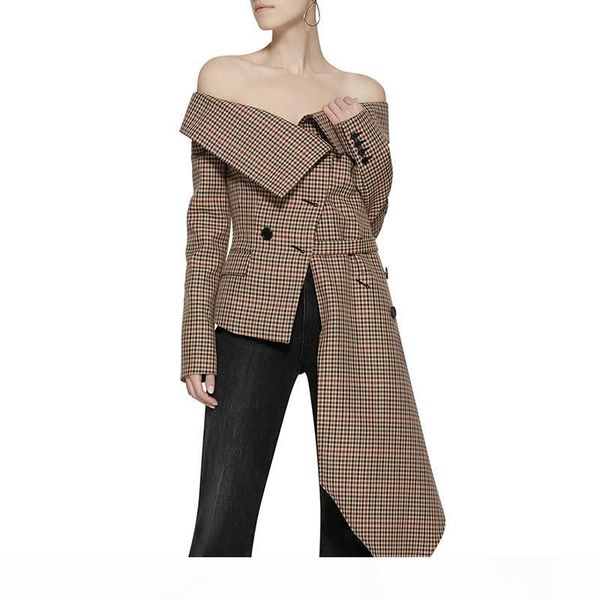 plaid irregular off shoulder women blazer single breasted fake pockets lady coat autumn new asymmetrical jacket, White;black
plaid irregular off shoulder women blazer single breasted fake pockets lady coat autumn new asymmetrical jacket, White;black