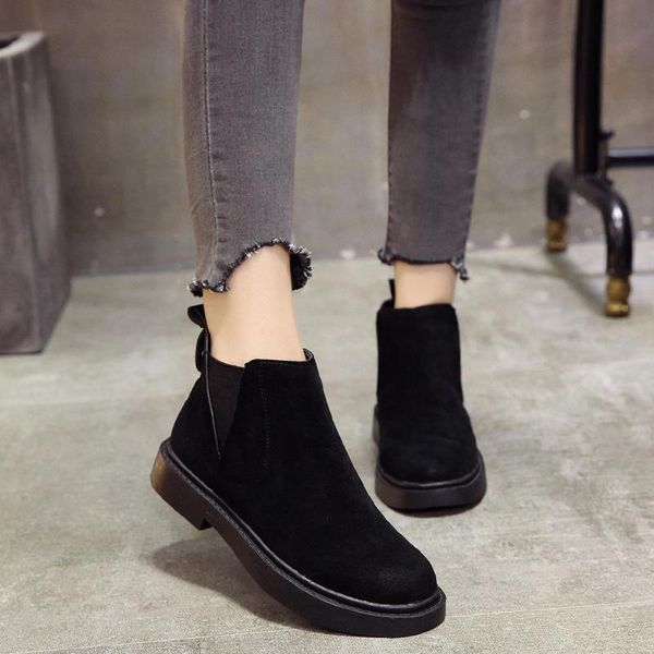 women boots slip on black ankle boots for women flat low heel winter female shoes size 35-40