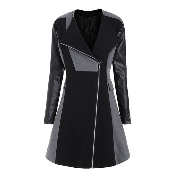 joinles coats winter women plus size 5xl patchwork pu long jackets zip lapel slim-fit female outwear color block office coats y200101, Black;brown
joinles coats winter women plus size 5xl patchwork pu long jackets zip lapel slim-fit female outwear color block office coats y200101, Black;brown
