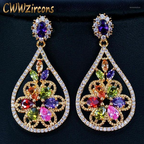 cwwzircons multi purple pink green color cz crystal water drop gold vintage flower long dangle earrings for women cz4131, Silver
cwwzircons multi purple pink green color cz crystal water drop gold vintage flower long dangle earrings for women cz4131, Silver