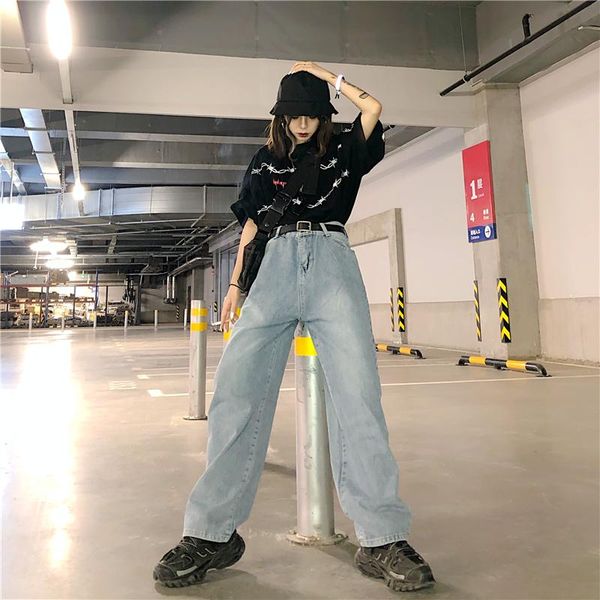 women's jeans autumn/winter retro washed loose slim casual straight trousers drape wild high waist fashion street wome, Blue
women's jeans autumn/winter retro washed loose slim casual straight trousers drape wild high waist fashion street wome, Blue