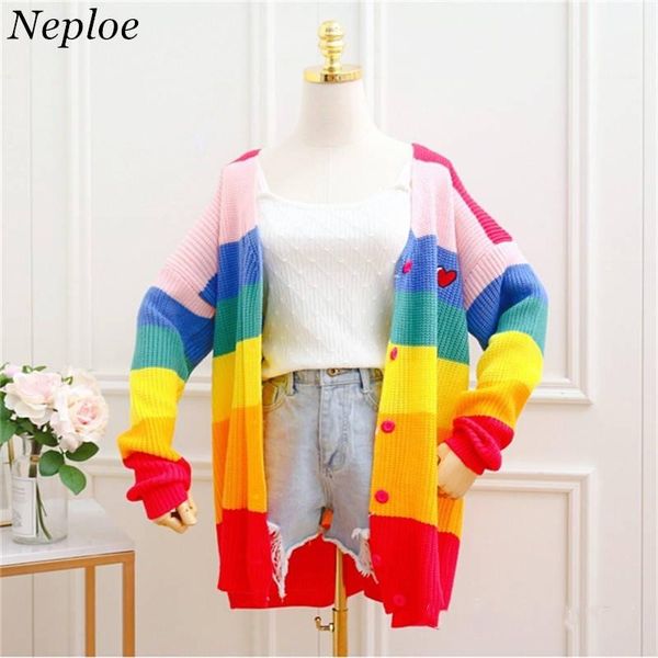 neploe rainbow stripe sweater cardigan korean causal women clothes v-neck knitted jacket single breasted sweater coat 37374, White;black
neploe rainbow stripe sweater cardigan korean causal women clothes v-neck knitted jacket single breasted sweater coat 37374, White;black