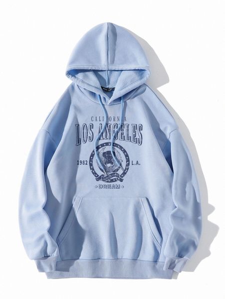 1pc letter graphic kangaroo pocket thermal hoodie 07g7#, White;black