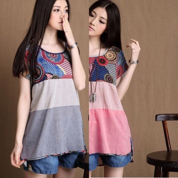 new short-sleeved slimming stitching striped and linen women's irregular hem t-shirt clothcotton cloth cotton cloth t-shirt women, White
new short-sleeved slimming stitching striped and linen women's irregular hem t-shirt clothcotton cloth cotton cloth t-shirt women, White