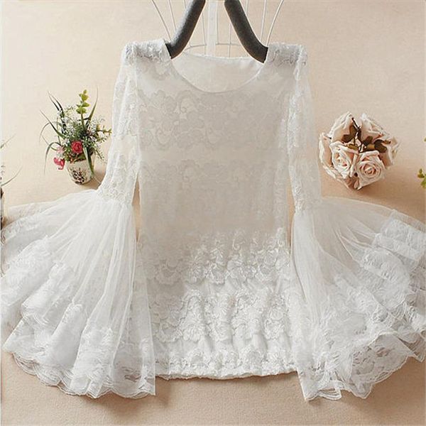 2021 spring autumn women bottoming shirt sweet midi long hollow out mesh blouse ladies flare sleeve lace blouses short a852, White
2021 spring autumn women bottoming shirt sweet midi long hollow out mesh blouse ladies flare sleeve lace blouses short a852, White